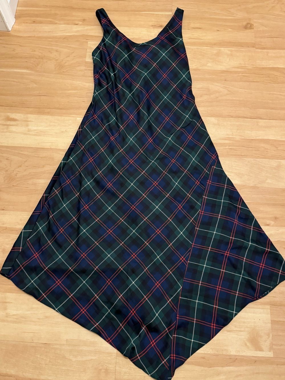 Lauren Ralph Lauren Tartan Sleeveless Asymmetrical Slip Dress Alterations Size 4 - Picture 2 of 7